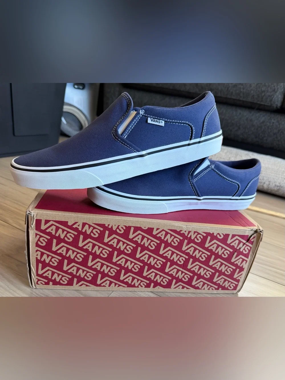 Vans Asher Deep Twilight Classic Slip-On Canvas Sneakers - Navy Blue Sz 11